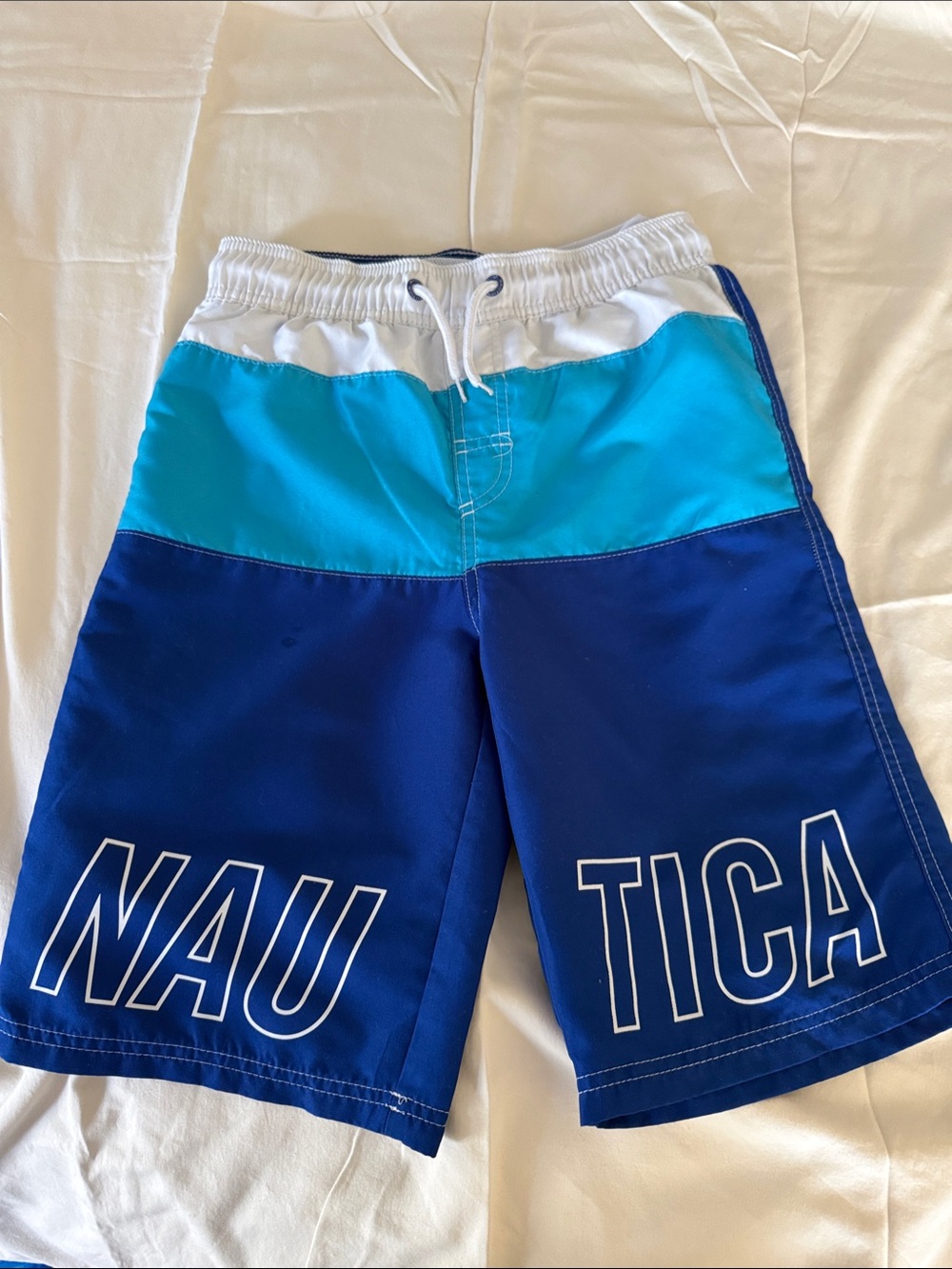 Nautica Kid’s White, Teal & Blue Colorblock Athletic Shorts